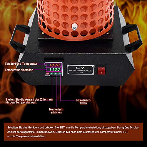 Fasttobuy 3 kg de horno de fusión digital 1100 °C /2012 °F, horno de fusión automático para metal, fusión eléctrica, kit con 2 barras de grafito y forma de barril de grafito