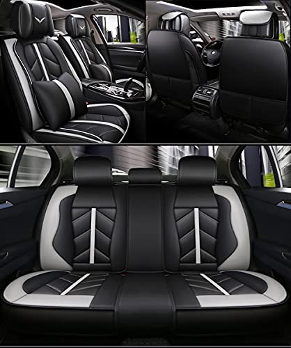 Faux Leather Car Seat Covers Full Set, Car Seat Covers Full Set Universal Leather, 5 Seater Car Leather Seat Cover with Lumbar Support and Spl(Size:Con reposacabezas y soporte lumbar,Color:Negro gris)