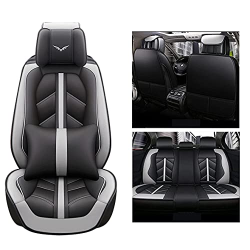Faux Leather Car Seat Covers Full Set, Car Seat Covers Full Set Universal Leather, 5 Seater Car Leather Seat Cover with Lumbar Support and Spl(Size:Con reposacabezas y soporte lumbar,Color:Negro gris)