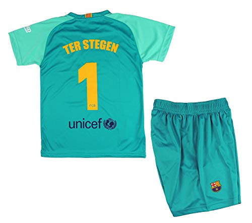 FCB Conjunto Camiseta y Pantalón Primera Equipación Infantil TER Stegen del FC Barcelona Producto Oficial Licenciado Temporada 2019-2020 Color Verde (Verde, Talla 10)