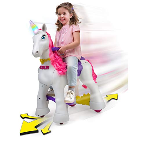 FEBER - My Lovely Unicorn con Melena Rosa, Mascota electrónica y vehículo de batería 12 V (Famosa 800011603)