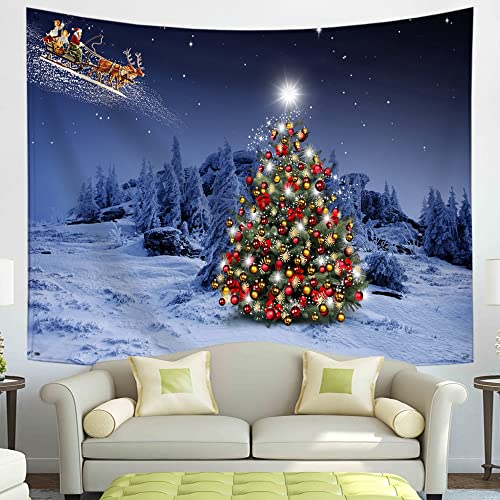 Feliz Navidad tapiz copos de nieve Papá Noel noche de invierno Navidad pared colgante chimenea manta A9 150x200cm