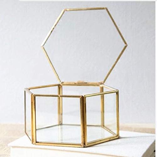 Fenical Hexagon Glass Geometric Ring Display Box Caja de joyas para colgar puerta regalo antisuscripción