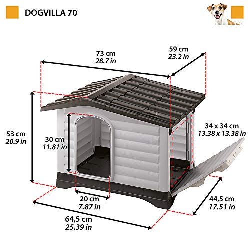 Ferplast Casa para perros al aire libre Dogvilla 70 hecha de resina termoplástica duradera, paneles laterales que se pueden abrir