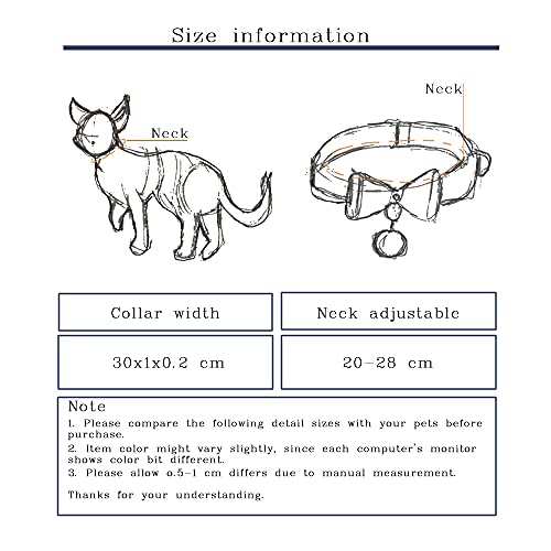 FIGARO CATS STORE: Collar para gato de terciopelo, ajustable, suave, seguro, con cascabel y doble lazo
