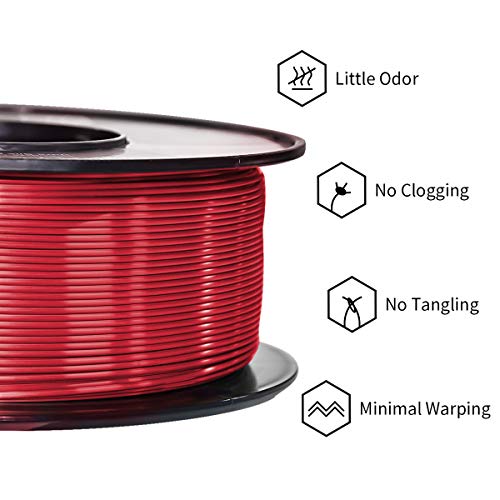 Filamento PLA ERYONE Ultra Seda para impresora 3D, 1,75 mm, tolerancia: ± 0,03 mm, 1 kg (2,2 libras) / carrete, Rojo