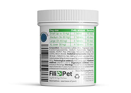 Filipet Glucosamina para Perros, antinflamatorio, condroprotector, Ayuda al Cuidado de Las articulaciones, Huesos, Mejora la Movilidad y flexibilidad de su Perro. Fórmula PETFIT Plus. Filiflex