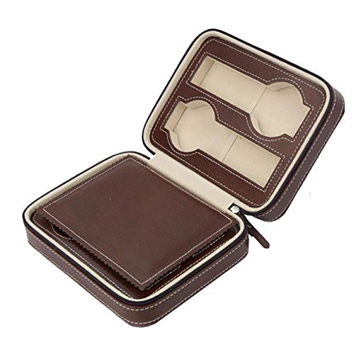 FIONAT Caja para Relojes Cajas para Joyas Hombre Mujer Regalo Viaje 4-bit Cuero Artificial Colección Cremallera Portátil Marrón Bolsa De Almacenamiento 18 * 14 * 6 Cm, Marrón