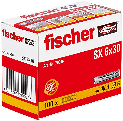 fischer - Tacos pared para hormigón SX 6x30 para fijar lámparas, cuadros, Caja tacos 100 uds