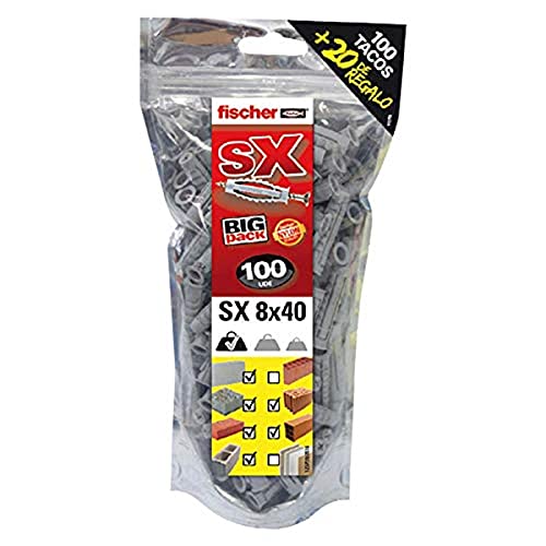 fischer - Tacos pared para hormigón SX 8x40 para fijar lámparas, cuadros, Pack 100 tacos + 20 GRATIS