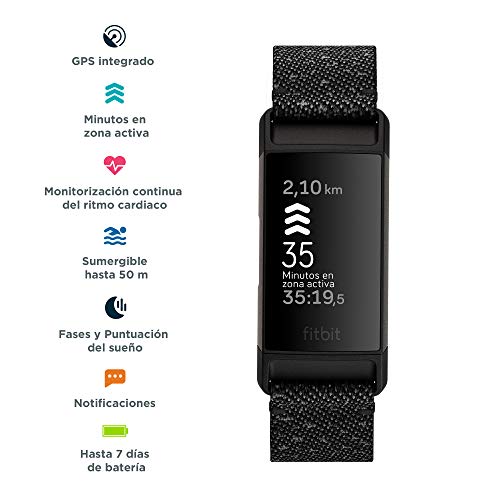 Fitbit Charge 4 Pulsera de actividad premium con GPS integrado, sumergible hasta 50m y 7 dias de batería, Negro Granito - Edición Especial
