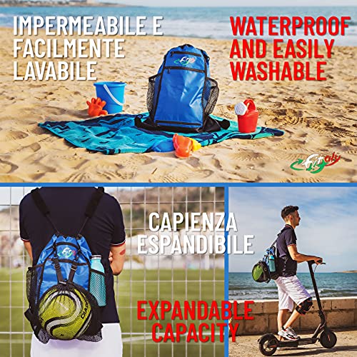 FitFitaly Bolsa deportiva impermeable de 14 litros, para deporte o playa, con red para balón o casco, robusta y espaciosa, cierre rápido