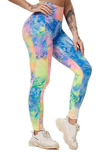 FITTOO Leggings Clásico Super Suave Elásticos Costura Lateral Mujer Pantalones Deportivos Yoga Alta Cintura Transpirables #1 Arco Iris S