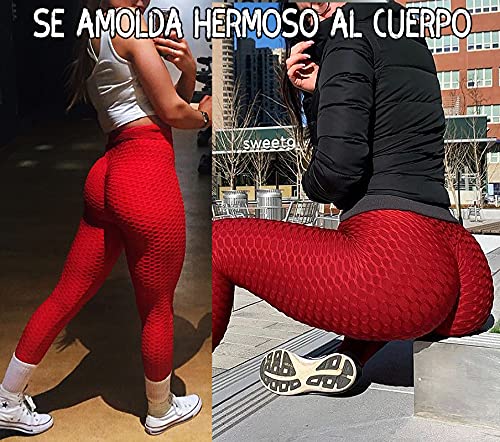 FITTOO Leggings Push Up Mujer Mallas Pantalones Deportivos Alta Cintura Elásticos Yoga Fitness Rojo S