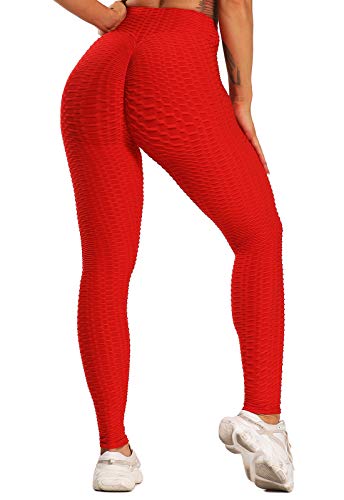 FITTOO Leggings Push Up Mujer Mallas Pantalones Deportivos Alta Cintura Elásticos Yoga Fitness Rojo S