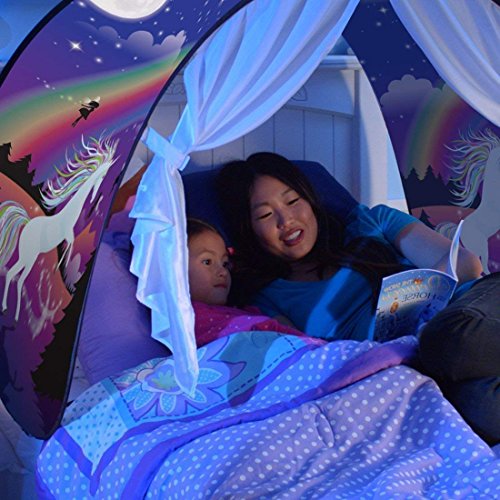 FLAYOR Dream Tents – Tienda de campaña plegable para niños, tienda de campaña para niños, tienda de campaña de campaña, regalo de Navidad (Licornio + LED cadena)