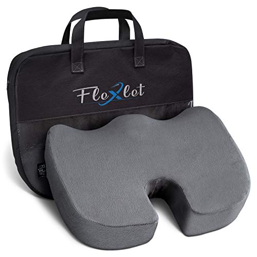Flexlet ® Cojín de asiento ergonómico, varios grados de dureza para tu peso corporal, alivia la presión, bienestar para tu día a día, color gris, cojín para coxis [90 – 120 kg]