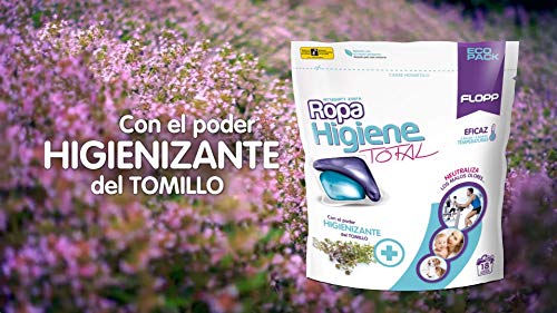 Flopp - Detergente para Ropa Higiene Total, 18 Cápsulas | Detergente Temperatura Baja Elimina Olor. Detergente Lavadora Ropa Eco Limpia sin Ensuciar el Planeta