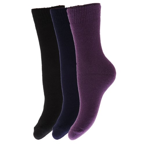 Floso - Calcetines de invierno térmicos para niño/niña/chico/chica Unisex (Pack de 3 pares de calcetines) (5-7 años, 26-31 EUR) (Rosa/Morado/verde azulado)
