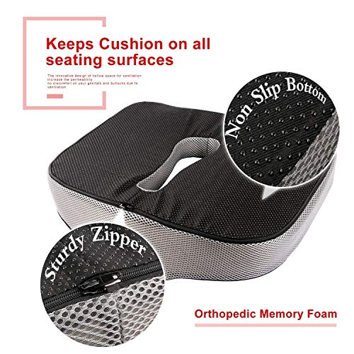 Flybiz Coxis de Espuma Memoria Portátil para Hemorroides, Ortopédico Coxis de con Memoria para Silla y Asiento con Forro Transpirable - Alivio del Dolor Lumbar, cóccix, ciática y corrección de Cadera