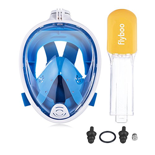 Flyboo Máscara de Snorkel, 180 °Vista Máscara de Buceo con diseño panorámico de Cara Completa GoPro Compatible Máscara de Buceo para Adultos y niños