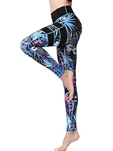 FLYILY Cintura Alta Elásticos Pantalones de Yoga Para Mujer Leggings para Correr Entrenamiento Fitness(BlackLeaf,XL)