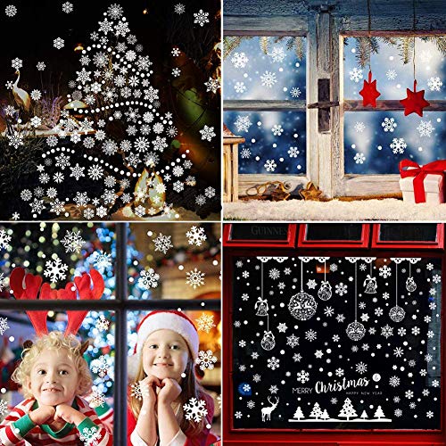 Flysee Pegatinas Navidad para Ventanas, adornos navideños, Pegatina Copo de Nieve Navidad, Decoración de Navidad para Ventana de Casa y Tienda (185 Pcs)