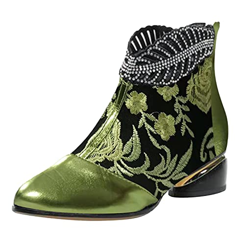 Fomino Botines para mujer, botas de tobillo Chukka, botas de caña corta, estilo retro, color personalizable, estampado bordado, chukka, botas de equitación, botines, verde, 40 EU