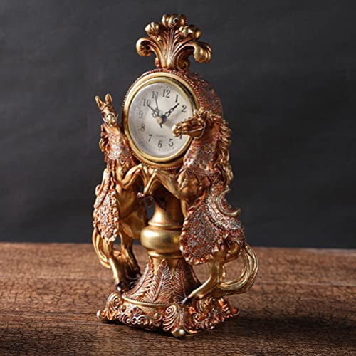 FOMIYES Reloj de Estatuilla de Caballo Reloj de Escritorio Decorativo Reloj Europeo para La Oficina de La Oficina del Dormitorio