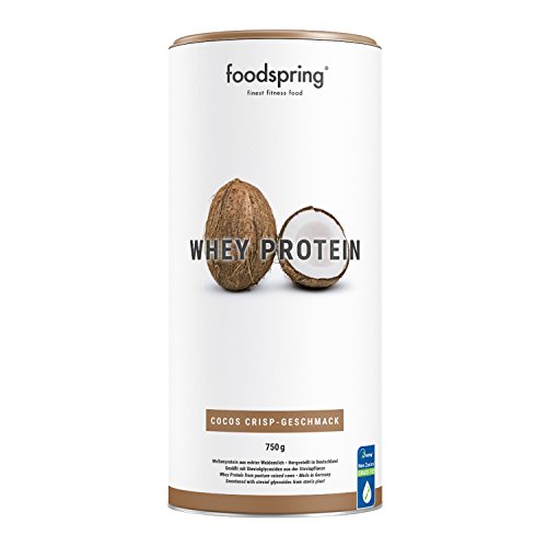 foodspring Proteína Whey, Sabor Coco, 750g, Fórmula en polvo alta en proteínas para unos músculos más fuertes, elaborada con leche de pastoreo de primera calidad