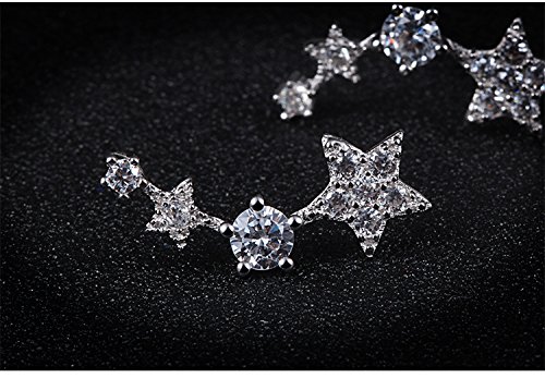 Forfamilyltd Swarovski Cristal-Regalos Navidad-Chapado en Oro 925 Plata de ley Pendientes Estrella Pentagrama Pentagram Mujer Blanco