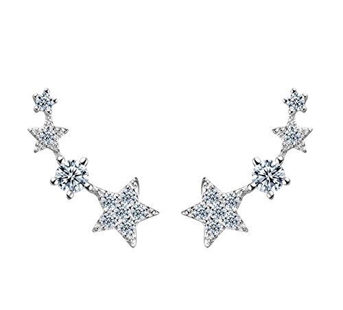 Forfamilyltd Swarovski Cristal-Regalos Navidad-Chapado en Oro 925 Plata de ley Pendientes Estrella Pentagrama Pentagram Mujer Blanco