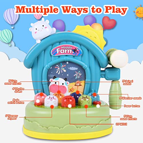 FORMIZON Juguete de Martillo, Mini Juego Arcade, Juego de Golpear con Luz Musical, Juego Interactivo de Desarrollo para Niños Pequeños, Regalo de Cumpleaños para Niños Niñas Más de 3 Años (Vacas)