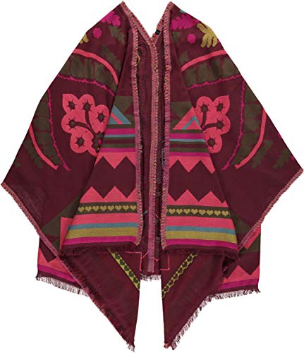 FRAAS Upcycling Edition - Poncho de lana pura para mujer, color vino informal y chic
