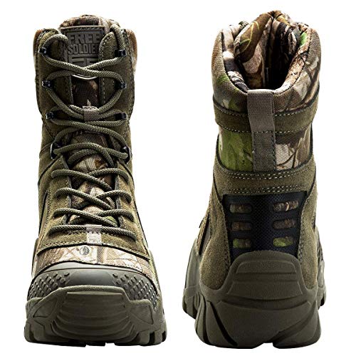 FREE SOLDIER Botas de Caza para Hombres Botas Militares de Combate de Tiro Alto con Cordones Zapatos Ligeros para Todo Terreno para Senderismo, Trabajo(Camouflage, 44)