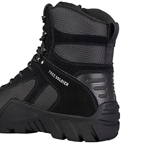 FREE SOLDIER Botas de Caza para Hombres Botas Militares de Combate de Tiro Alto con Cordones Zapatos Ligeros para Todo Terreno para Senderismo, Trabajo(Color Negro, 44 EU)