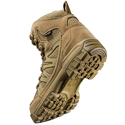 FREE SOLDIER Botas tácticas de Tiro Medio Alto Zapatos de Trekking de Invierno Botas de Cuero, Hombre(Lobo Marrón,46 EU)