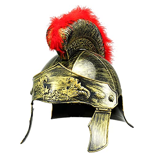 Freebily Casco de Soldado Romano Antiguo Casco Headware con Penacho Accesorio para Históricos Antiguos griegos y Romanos para Disfraz de Cosplay Carnaval y Festivales Oro&Rojo One Size
