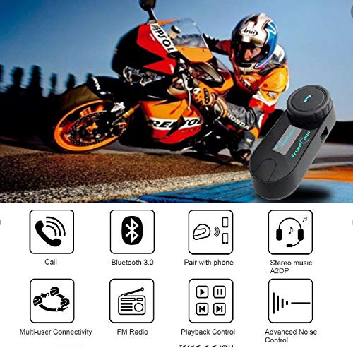 Freedconn 2 x T-COMSC Auriculares Intercomunicador Bluetooth de Casco de Motocicleta Moto Intercom Headset 800M, FM Altavoz Hi-Fi Sintonizador 3 Los Jinetes con Pantalla LCD