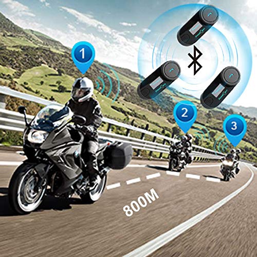 Freedconn 2 x T-COMSC Auriculares Intercomunicador Bluetooth de Casco de Motocicleta Moto Intercom Headset 800M, FM Altavoz Hi-Fi Sintonizador 3 Los Jinetes con Pantalla LCD