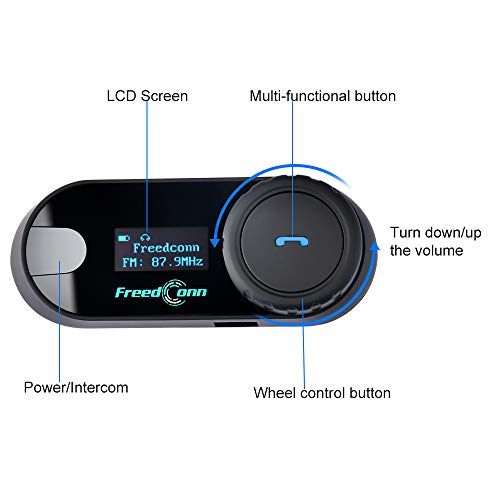 FreedConn TCOM-SC Auriculares Intercomunicador Moto Bluetooth, Intercomunicador Casco Moto para 2 o 3 Jinetes, Impermeabilidad Manos Libres Radio FM (2 Pieces of Cable Blando)