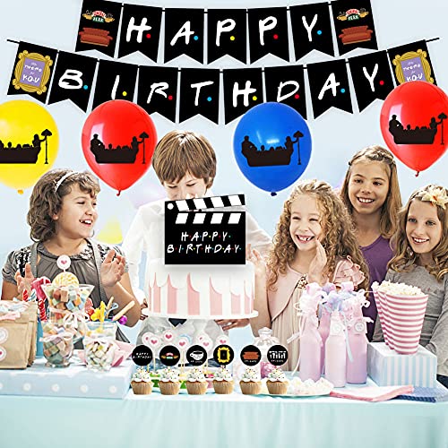 Friends Birthday Party Decoration Set TV Show Suministros de Decoración para Fiestas que incluyen Pancartas de Cumpleaños Adornos para Cupcakes y Coloridos Globos de Látex para Niños Adultos Fans