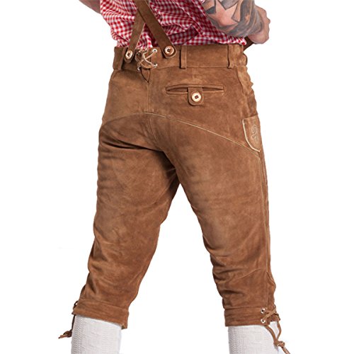 FROHSINN Tradicional pantalón bávaro para el Oktoberfest para Hombres (la dimensión 48, Color: marrón Claro) Lederhosen en Largo o Corto con Tirantes Original