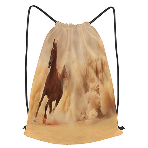 fudin Impermeable Bolsa de Cuerdas Saco de Gimnasio Un caballo corriendo en el desierto Deporte Mochila para Playa Viaje Natación