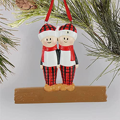 FUNCOCO Colgante de Navidad, árbol de Navidad DIY personalizado nombre ornamento a cuadros pijamas familia resina colgante - 4 cabezas