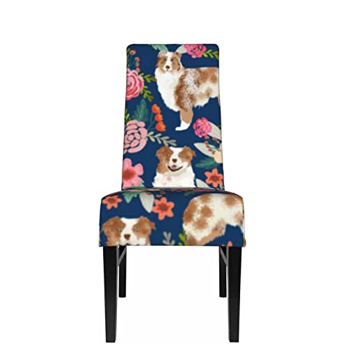 Funda de Asiento para Silla Aussie Dog Floral Best Red Merle Dogs Pastor Australiano Perros Comedor Fundas para sillas Fundas Estiramiento Protector de Silla