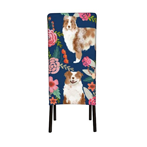 Funda de Asiento para Silla Aussie Dog Floral Best Red Merle Dogs Pastor Australiano Perros Comedor Fundas para sillas Fundas Estiramiento Protector de Silla