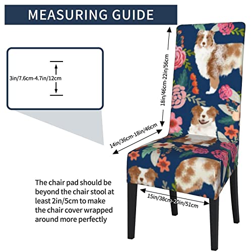 Funda de Asiento para Silla Aussie Dog Floral Best Red Merle Dogs Pastor Australiano Perros Comedor Fundas para sillas Fundas Estiramiento Protector de Silla