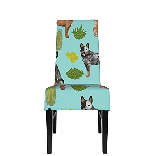 Funda de Asiento para Silla Perro de Ganado Australiano Talones Azules y Rojos Cactus Tinte Azul Fundas para sillas Fundas Estiramiento Protector de Silla Lavable