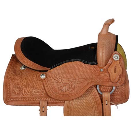 Funda de cuero Western Barrel Racing Horse Saddle Tack con toque, reposacabezas, cuello de pecho, riendas (tamaño 35,5 a 45,7 cm)